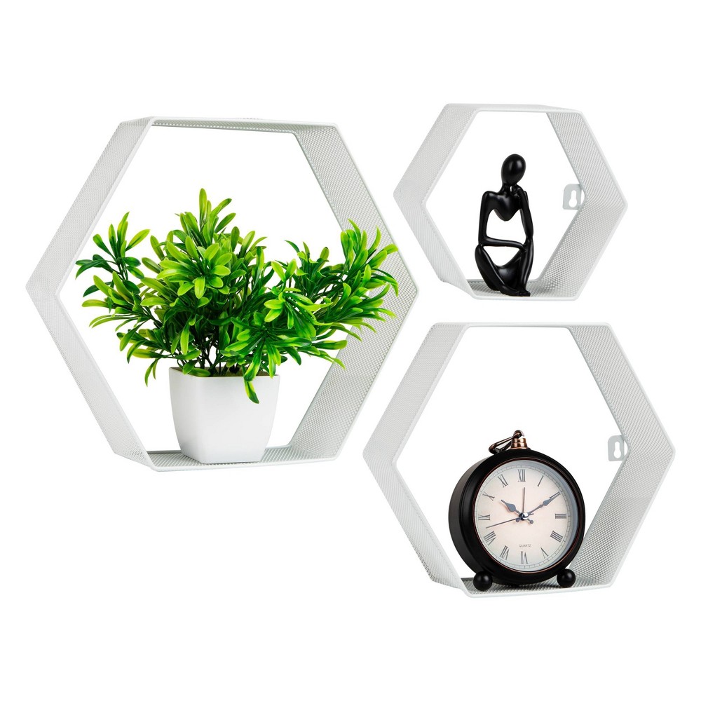 Mind Reader Hexagon Honeycomb Accent Shelf Metal Mesh