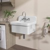 24 in. W x 20 in. D Wall Mount Laundry/Utility Sink in White Floating Ceramic Sink Farmhouse with Bracket and Strainer - 4 of 4