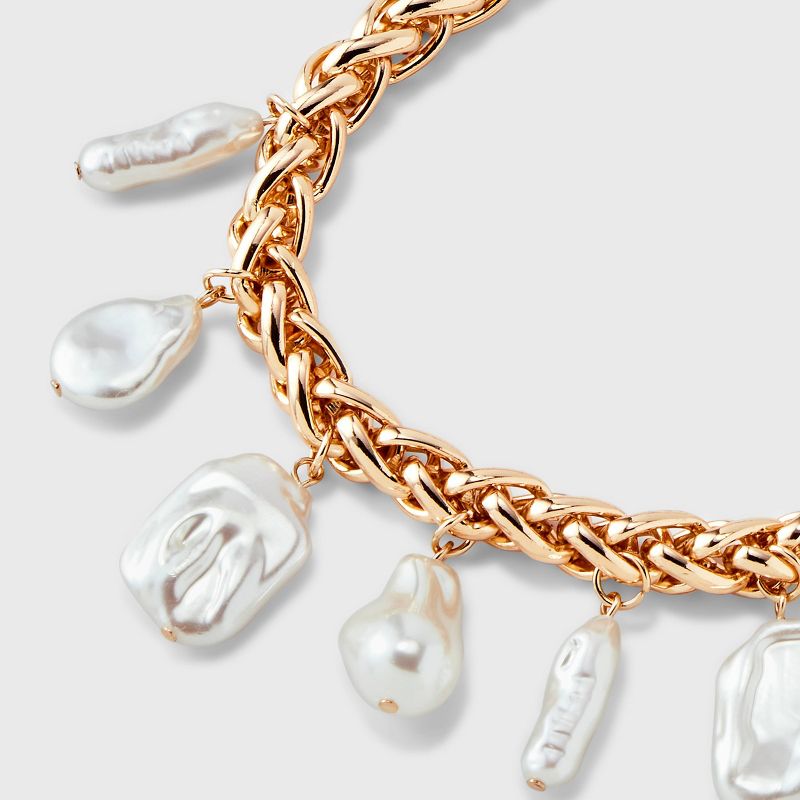 Braided Pearl Drop Chain Necklace - A New Day&#8482; Gold/White, 5 of 8
