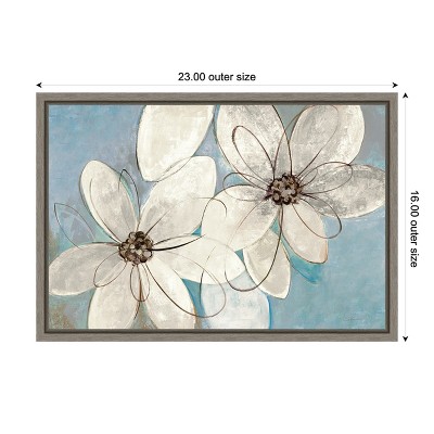 Silvia Vassileva Blue and Neutral Floral Canvas Print with Gray Frame