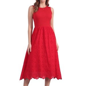INSPIRE CHIC Women's Summer Sleeveless A Line Midi Cotton Crewneck Casual Tank Dress - 1 of 4