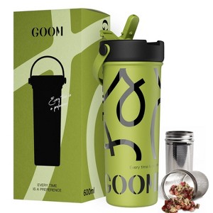 20 oz Spill Proof Tumbler with Top Handle, Straw & Tea Strainer - 6-Layer Insulated Cup-Green - 1 of 4