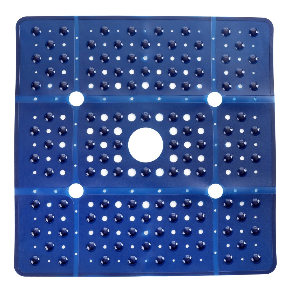Photos - Bath Mat XL Non-Slip Square Shower Mat with Center Drain Hole Clear Navy - Slipx So