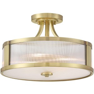 Possini Euro Design Randall 16" Modern Semi Flush-Mount Ceiling Light Fixture Kitchen Foyer Hallway Drum Round Brass Finish Glass Bedroom Bathroom - 1 of 4