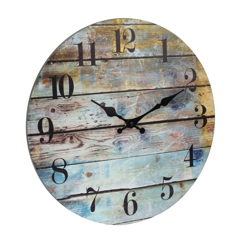 Round Rustic Wooden Wall Clock Blue - Stonebriar Collection, 3 of 11