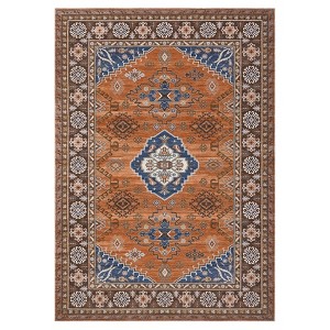 5 x 7 ft Chenille Natural Rectangular Living Room Bedroom Dining Room Office Floral Print Vintage Machine Washable Area Rug - 1 of 4