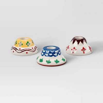 3pk Painted Ceramic Taper Candle Holders - Threshold™