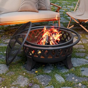 37 Inch Outdoor Fire Pit with Poker, Firepits for Outside with Spark Screen Cover, Wood Burning Fire Pit for Camping, Patio, Backyard - 1 of 4