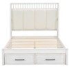 Queen/Full Size Wood Platform Bed Frame with Upholstered Headboard and 2 Drawers, Antique White -ModernLuxe - 4 of 4