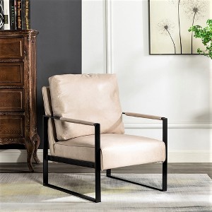 Grungis Leather/Microfiber/Velvet Accent Chair - Reinforced Metal Frame, Thick Padded Cushion, Square Armrests,Arm Chair for Bedroom,Reading Room - 1 of 4