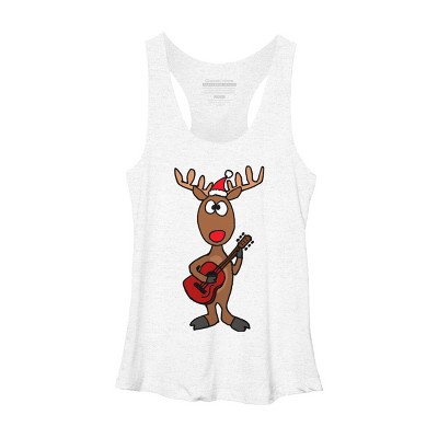 Women's Design By Humans Funny Cool Christmas Reindeer Playing the Guitar By SmileToday Racerback Tank Top