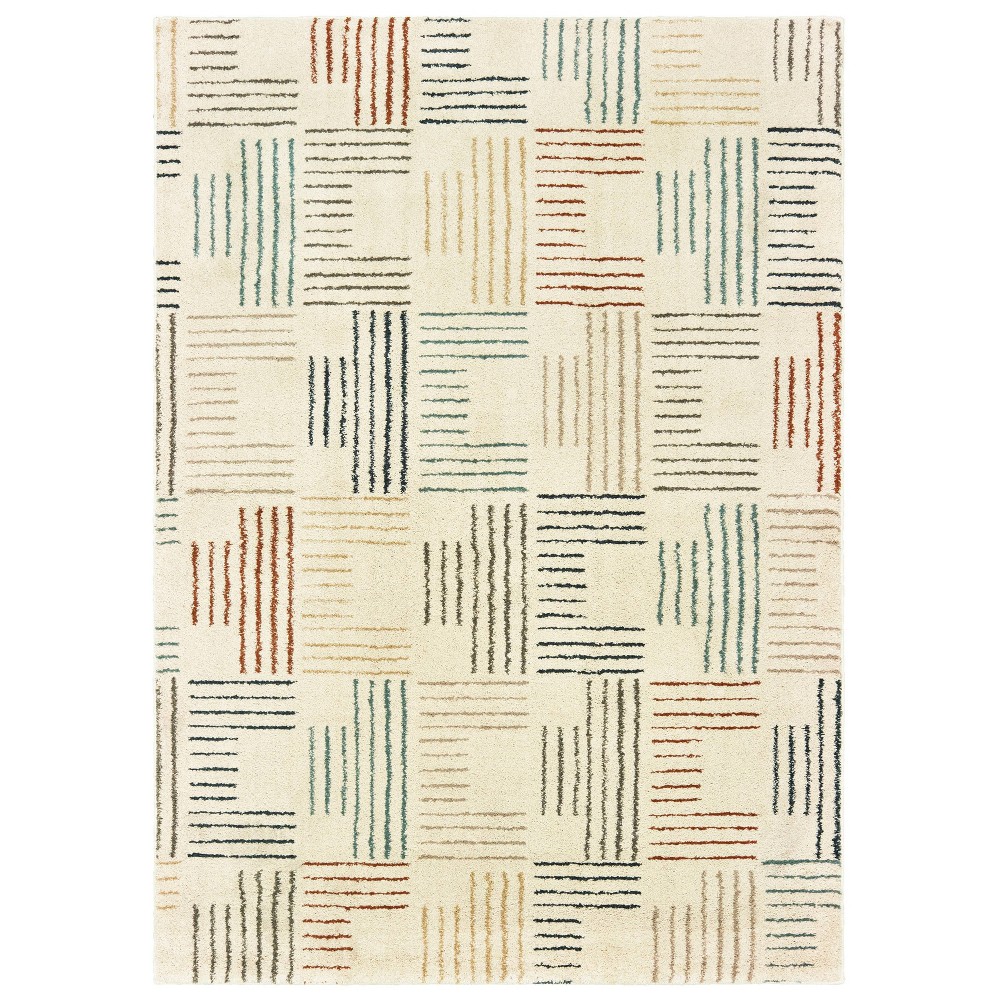  Camryn Striped Blocks Geometric Rug Ivory
