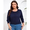 YESFASHION Women Plus Size Cardigan Round Neck Button Down 3/4 Sleeve Top Solid Casual Cardigan - 2 of 4