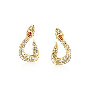 Ross-Simons 0.70 ct. t.w. White Topaz and .10 ct. t.w. Garnet Snake Drop Earrings With Chrome Diopside in 18kt Gold Over Sterling - 1 of 4