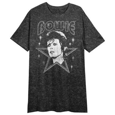 David Bowie Star Frame Crew Neck Short Sleeve Black Heather Men's Night  Shirt-Medium