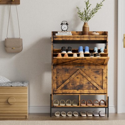 Shoe Cabinet with 2 Flip Drawers – Narrow Freestanding Shoe Organizer with Dry & Wet Separation, Metal Legs