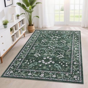 Washable Hallway Runner Rug Non-Slip, Modern Floral Low Pile Carpet for Kitchen Laundry Bedroom, Stain Resistant Foldable Floor Mat - 1 of 4