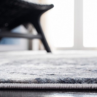Blue and Grey Abstract Square Synthetic Area Rug