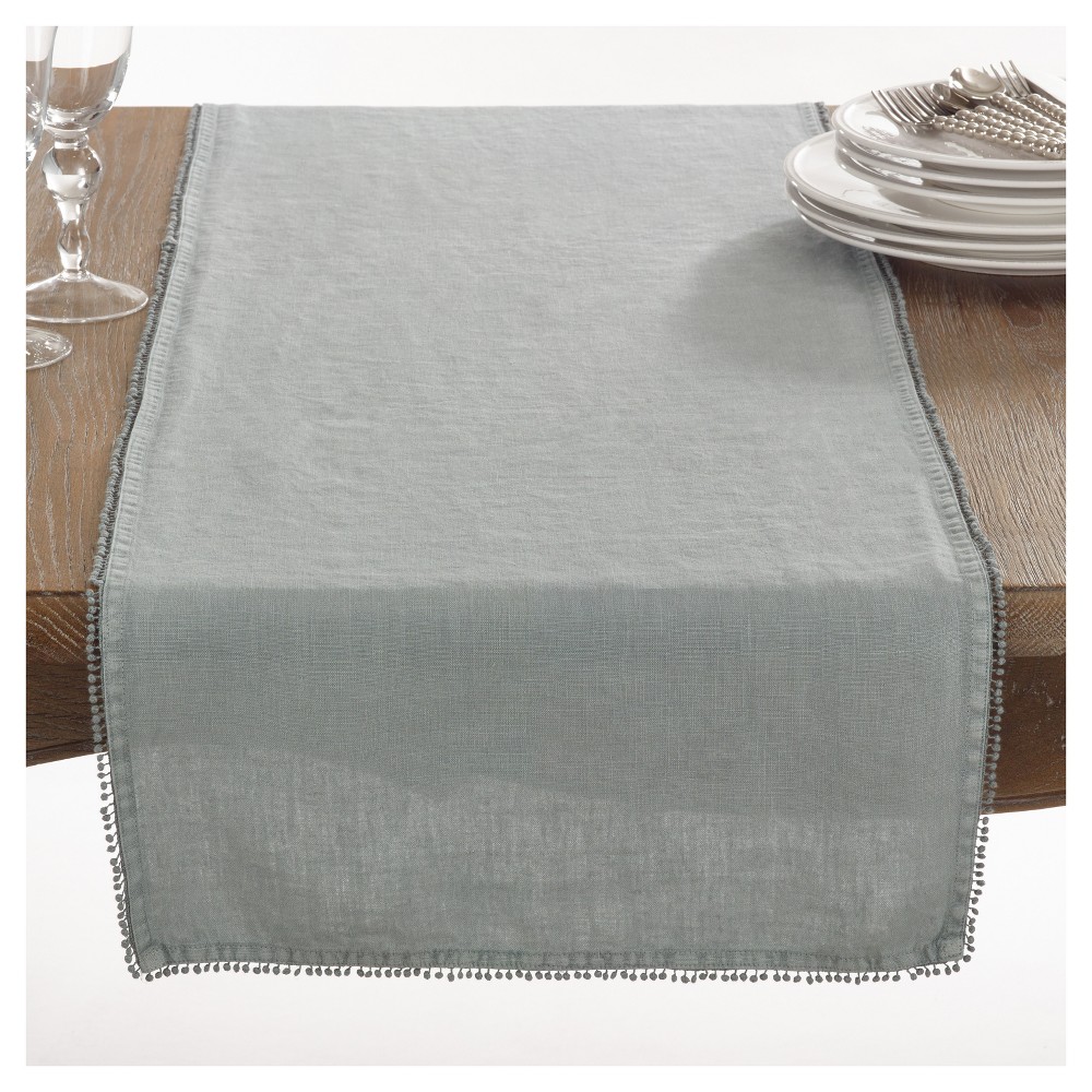 Photos - Tablecloth / Napkin Blue PomPom Design Table Runner  - Saro Lifestyle(16"x72")