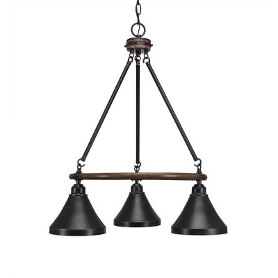 Toltec Lighting Blacksmith 3 - Light Chandelier in  Dark Granite with 7" Dark Granite Cone Metal Shade Shade