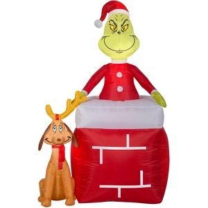 Grinch Christmas Airblown Inflatable Out of Chimney w/Max Scene Grinch, 5.5 ft Tall - 1 of 2