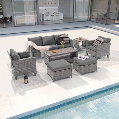 Sonkuki 7-Piece Patio Conversation Set with Coffee and Side Table