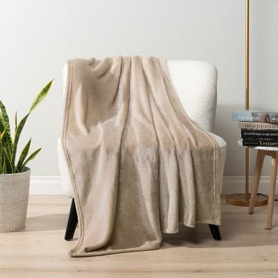 Taupe Fleece Plush Flannel Throw Blanket for Sofa Couch