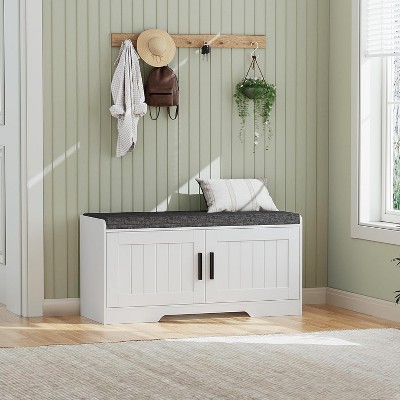 Comfort & Storage Combined: 2-Tier Entryway Bench with Plush Cushion - Features Open Shelf for Easy Shoe Organization