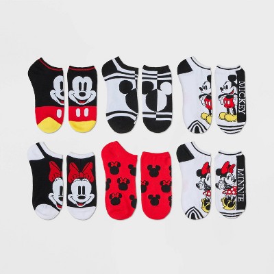 Women's 6pk Mickey & Minnie Mouse Low Cut Socks - Black/White/Red 4-10