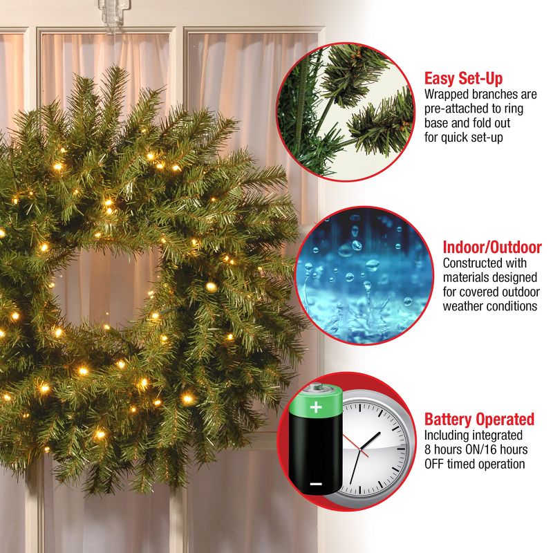 National Tree Company Pre-Lit Artificial Christmas Wreath, Green, Norwood Fir, White Lights, Christmas Collection, 24 Inches, 5 of 6