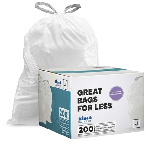 Plasticplace Simplehuman®* Code J Compatible Drawstring Trash Bags, 10-10.5  Gallon (200 Count), Lavender & Soft Vanilla Scented