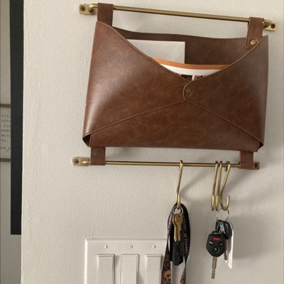 Threshold Pouch with Hooks Wall Hanging Pocket Organizer Faux Leather New * 