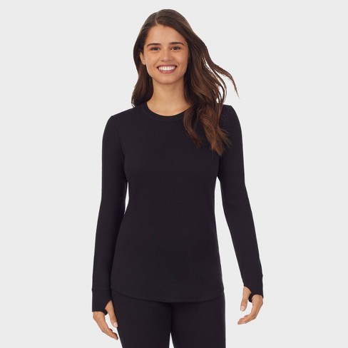 Cuddl Duds ClimateRight Women's Stretch Fleece Long Sleeve Base Layer Top -  Crew Neck - S Black, Black, Small : : Clothing, Shoes & Accessories
