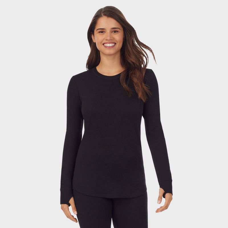 Warm Essentials by Cuddl Duds Women's Everyday Comfort Thermal Crewneck Top - Black, 1 of 6