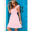 Coolmee Women Boho Casual Chest Smocked Square Neck Back Tie Elegant Tiered Ruffle Shoulder Mini Dress - 3 of 4