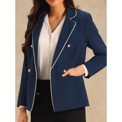 INSPIRE CHIC Women's Notch Lapel Long Sleeve Double Breasted Work Blazer Medium Navy Blue — фото 3