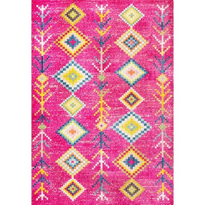 Pink Multicolor Geometric Synthetic 4' x 6' Area Rug