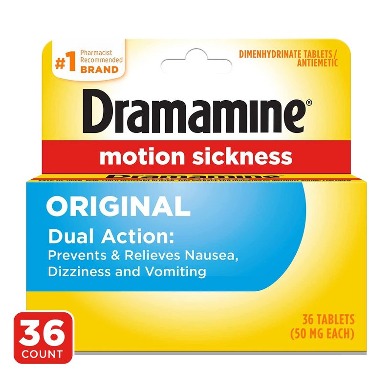 Dramamine Original Formula Motion Sickness Relief Tablets for Nausea, Dizziness &#38; Vomiting - 36ct, 1 of 8
