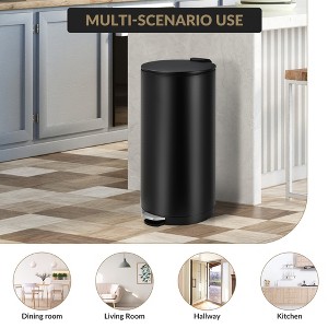 8 Gallon Stainless Steel Round Trash Can with Soft-Close Lid, Step Waste Bin with Removable Inner Bucket for Home Office Bathroom Bedroom, White - 1 of 4