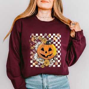 Carved Pumpkin Checkered Floral -  Womens Sweatshirt - 1 of 4
