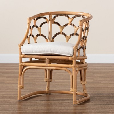 Handcrafted Natural Brown Rattan Geometric Barrel Chair