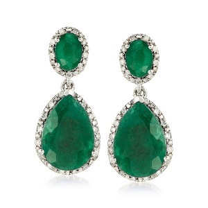 Ross-Simons 10.50 ct. t.w. Emerald and .35 ct. t.w. Diamond Drop Earrings in Sterling Silver - 1 of 4