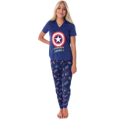 Marvel Comics Women's Captain America Shirt And Jogger Pants Pajama Set  (3xl) Blue : Target