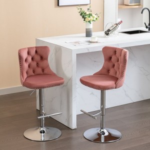 NicBex Adjustable Height 25-33" Bar Stools,Stool Chair with Chrome Base,Velvet Swivel Bar Stools Set of 2,Counter Stools for Island,Bar - 1 of 4