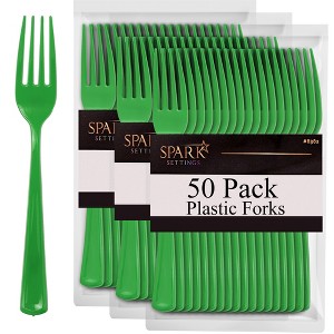 Plastic Forks Disposable 50 Pack, Heavy Duty Plastic Silverware, Plastic Cutlery Ideal for Hot and Cold Food, Plastic Utensils - SparkSettings - 1 of 4