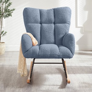 Racxily Glider Chair for Living Room Tufted Upholstered Teddy Fabric Rocking Chair with Metal Frame Accent Chair - 1 of 4