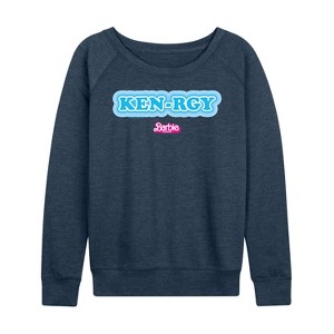 Women's - Barbie - Kenrgy Blue Lightweight French Terry Wide Neck Long Sleeve Shirt - 1 of 4
