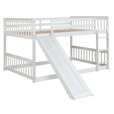 NicBex Full Over Full Bunk Bed with Slide and Ladder for Kids Teens Adults,Gray/White