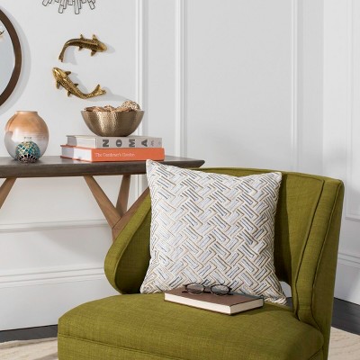 Cream Embroidered Geometric Square Accent Pillow