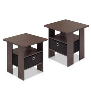 Furinno Andrey End Table Nightstand with Bin Drawer, Dark Brown/Black, Set of 2 - 1 of 4